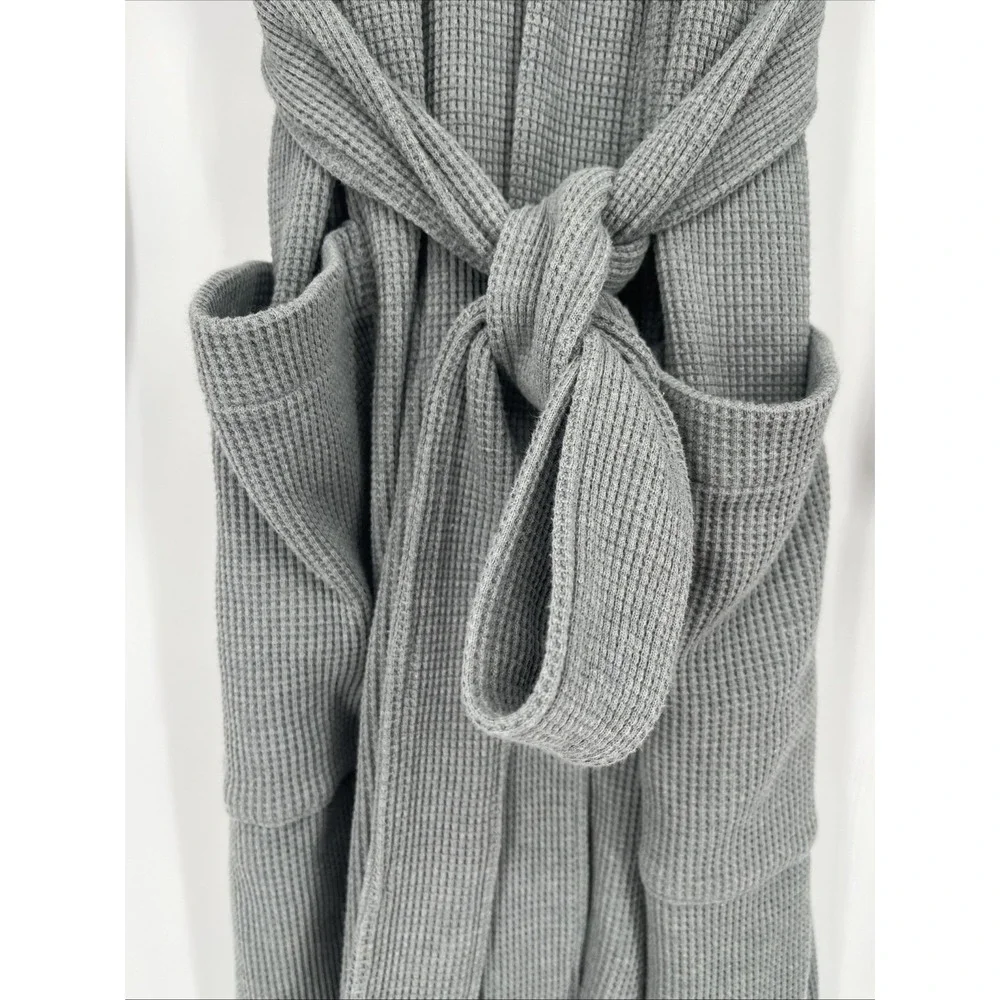 L.L. BEAN Comfort Waffle Robe Cotton Blend Waffle Knit Gray Small